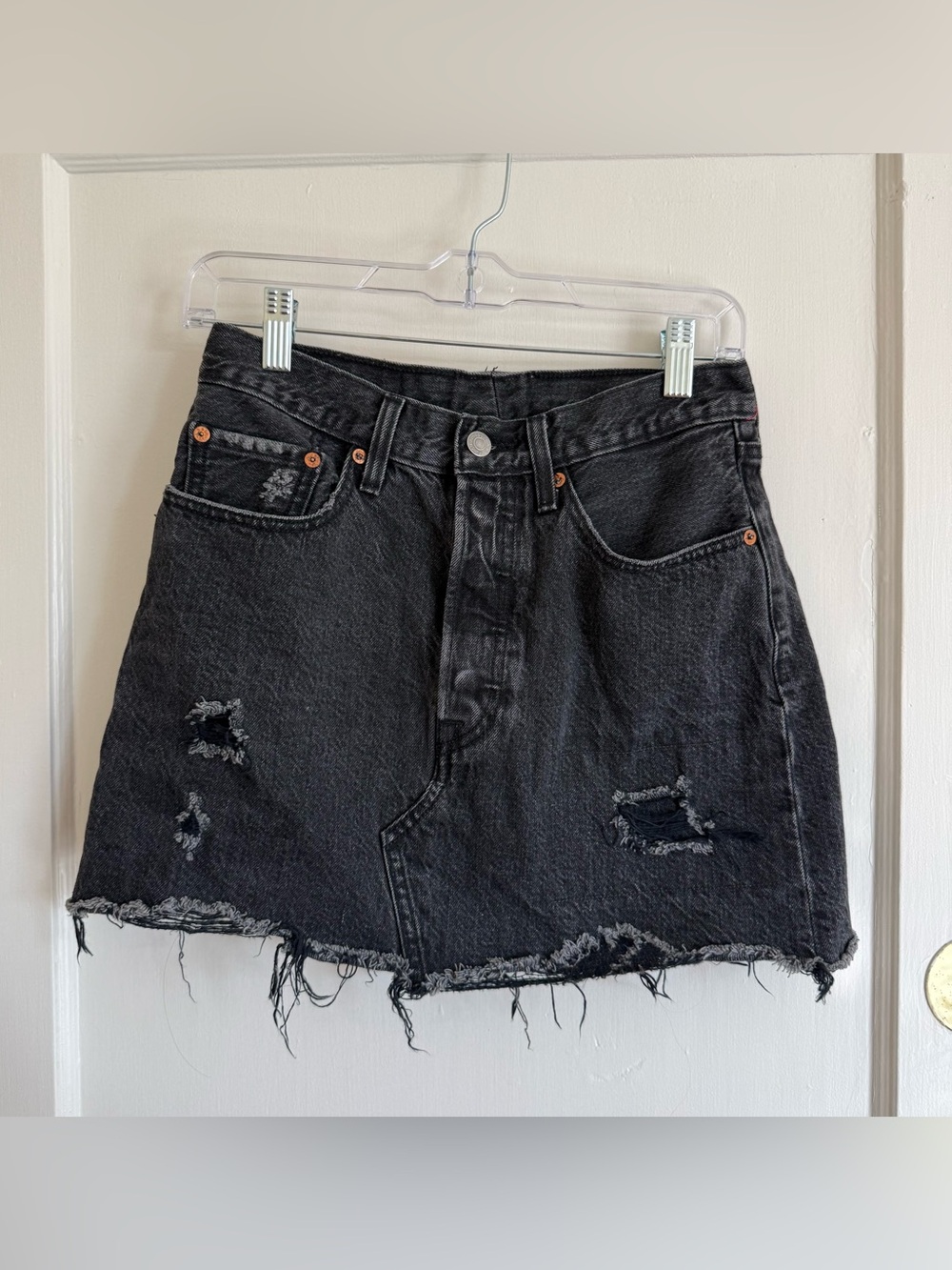 Levi's Black Distressed Denim Skirt with Raw Hem